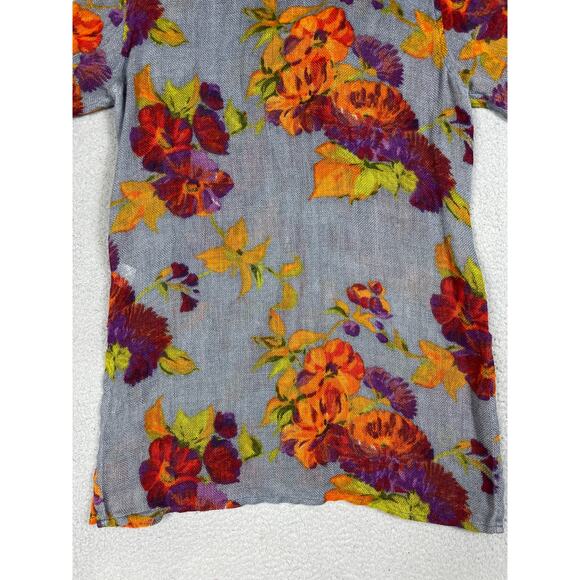 Gottex Womens Size M Linen Floral Button Up Long Tunic Top Cover Up - Picture 9 of 12